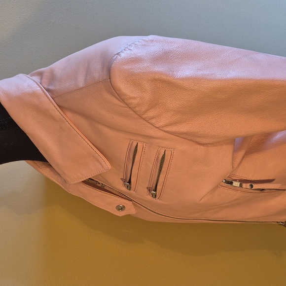 OXYHO SORENTO Women's Leather Pale Pink Moto Jacket, Satin Lined, Size Medium - Picture 6 of 16